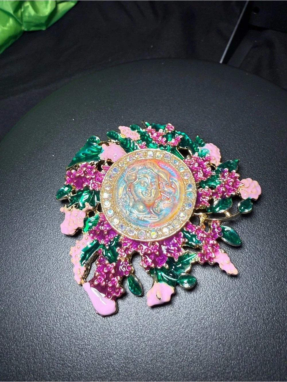 Vintage-Inspired Iridescent Medallion Floral Brooch - Unbranded